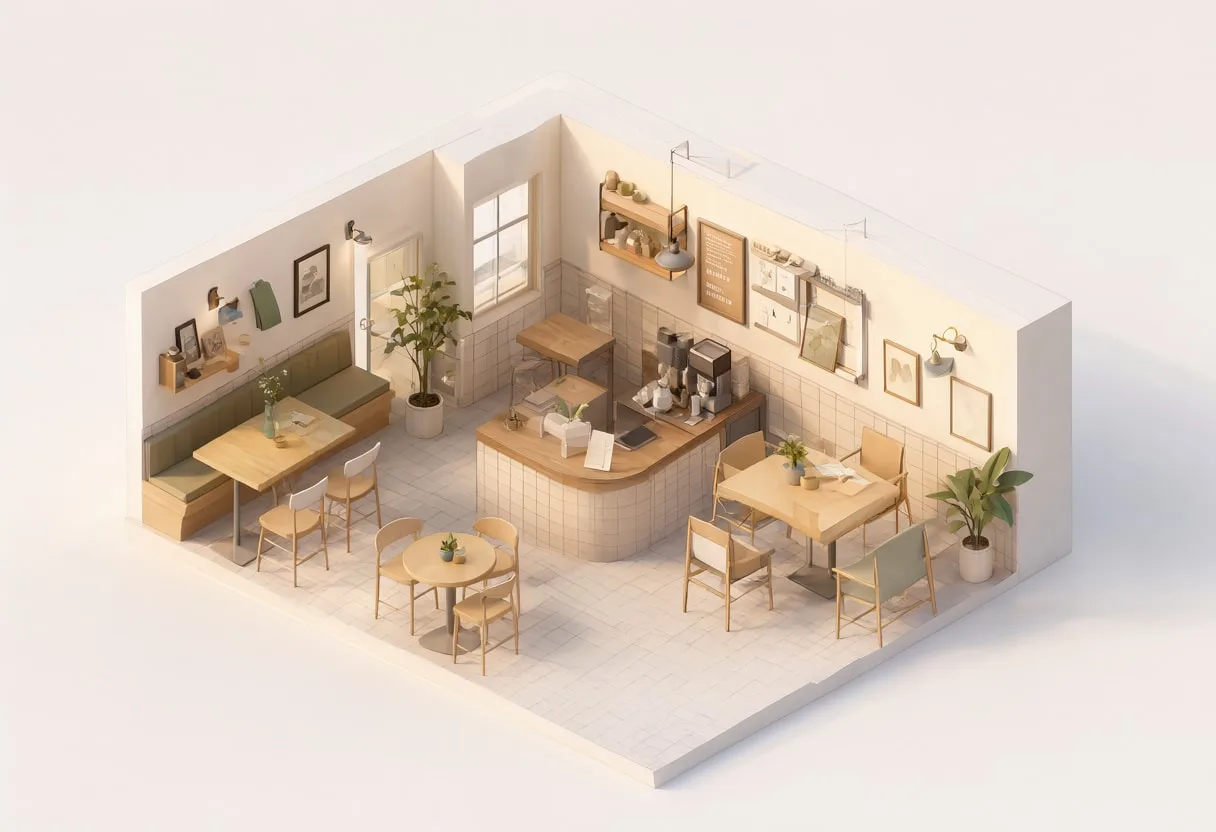 Small cafe interior — At golden hour