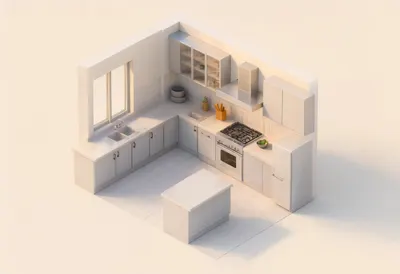 Isometric kitchen — At golden hour