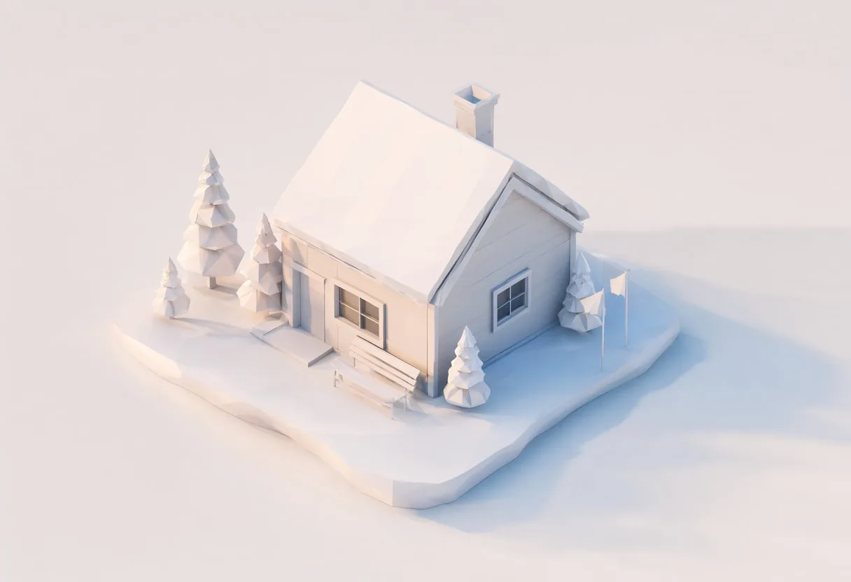 Snow cabin — At golden hour