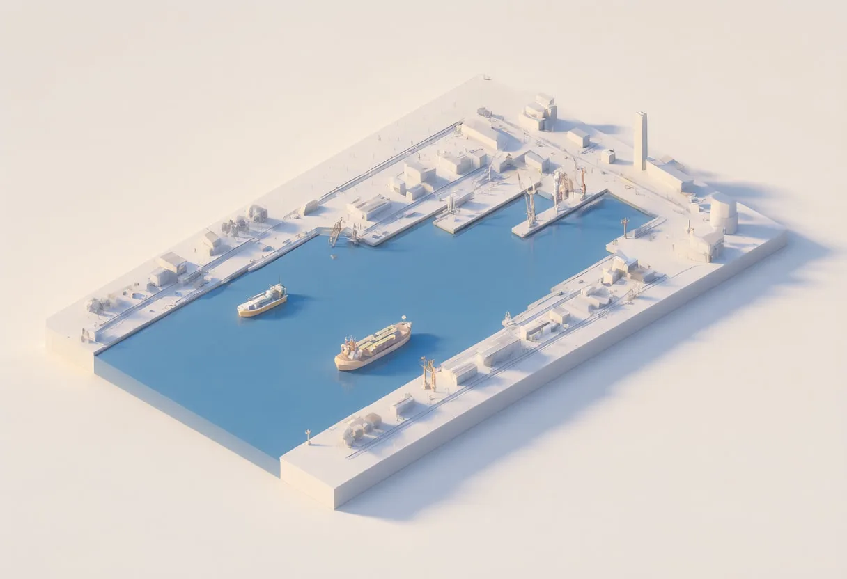 Isometric harbour — At golden hour