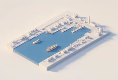 Isometric harbour — At golden hour