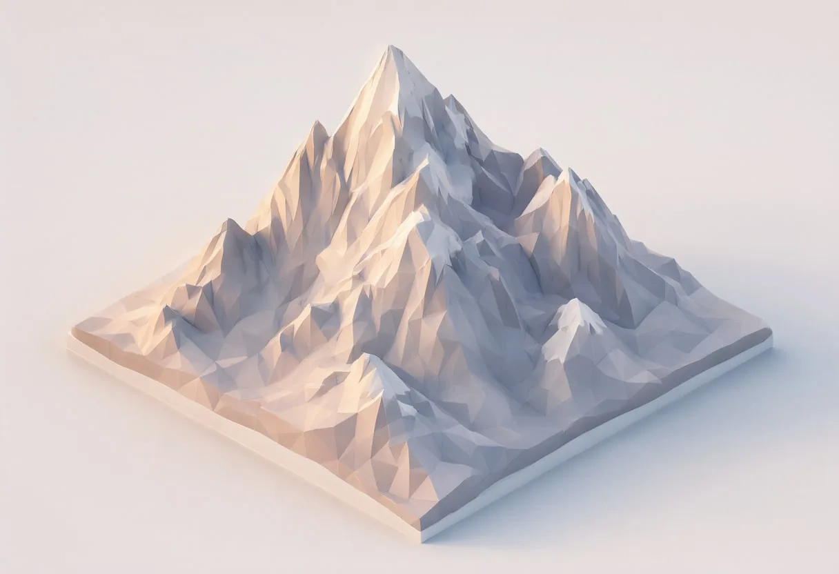 Low poly mountain range — At dusk with warm lights