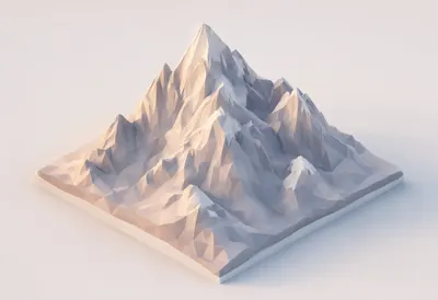 Low poly mountain range — At dusk with warm lights