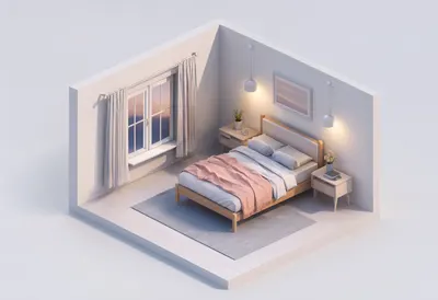Cozy bedroom — At dusk with warm lights