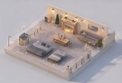 Outdoor terrace — At dusk with warm lights