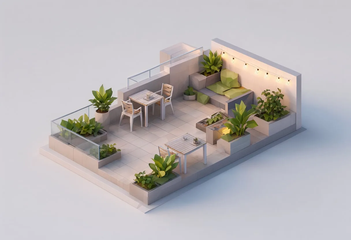 Balcony garden — At dusk with warm lights