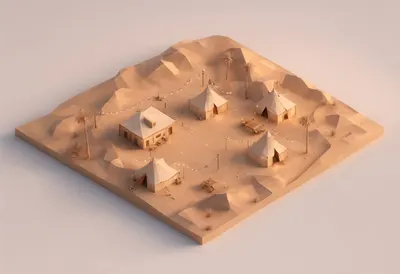 Desert camp — At dusk with warm lights