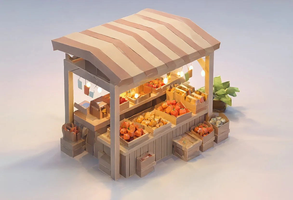 Market stall — At dusk with warm lights