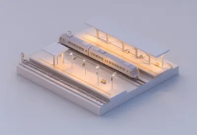 Train station platform — At dusk with warm lights