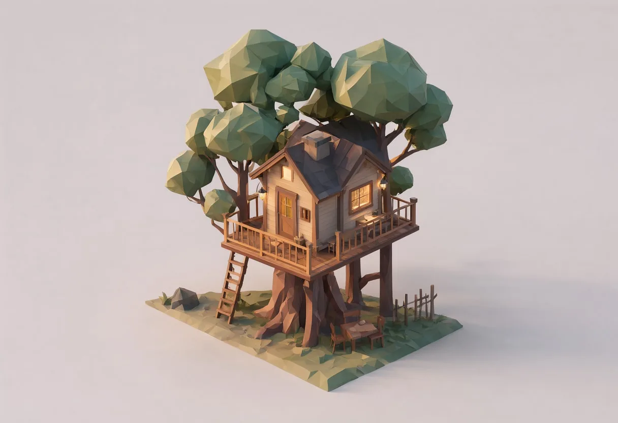Treehouse — At dusk with warm lights