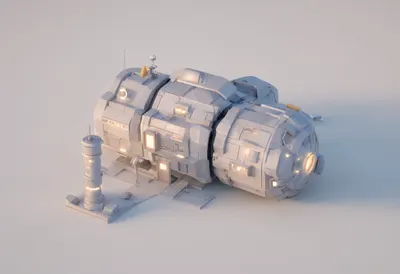 Space habitat module — At dusk with warm lights