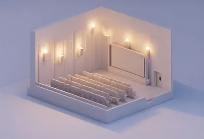 Cinema room — At dusk with warm lights