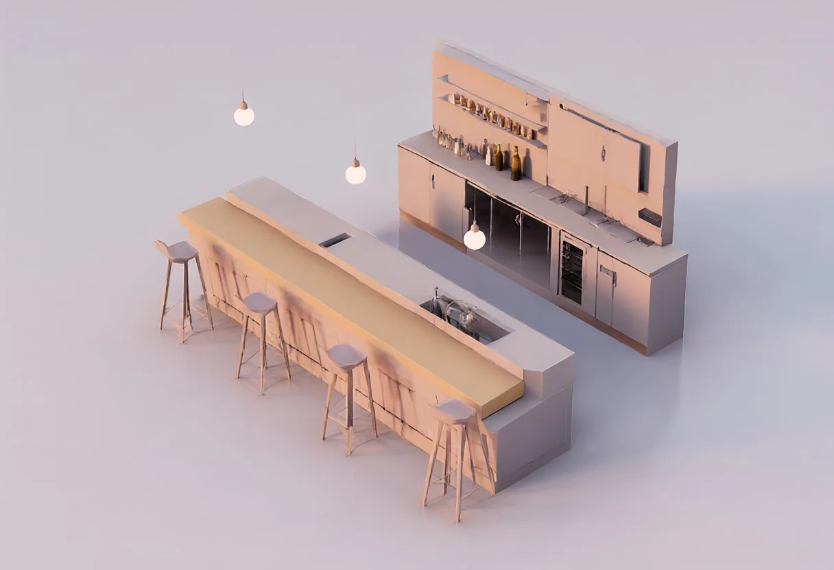 Bar counter — At dusk with warm lights