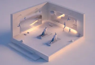 Yoga studio — At dusk with warm lights