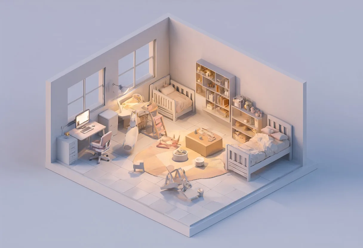 Kids playroom — At dusk with warm lights