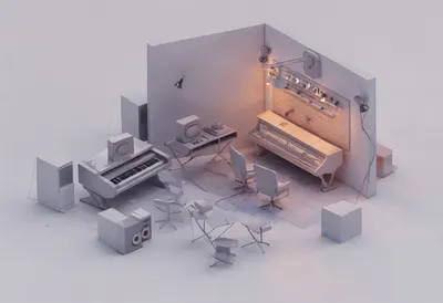 Music room — At dusk with warm lights