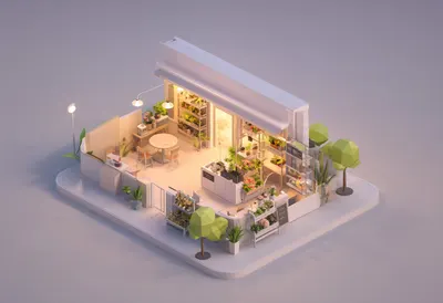 Flower shop — At dusk with warm lights