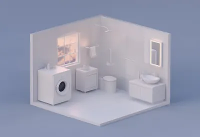 Laundry room — At dusk with warm lights