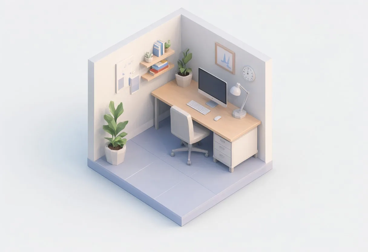 Tiny workspace corner — In a pastel palette
