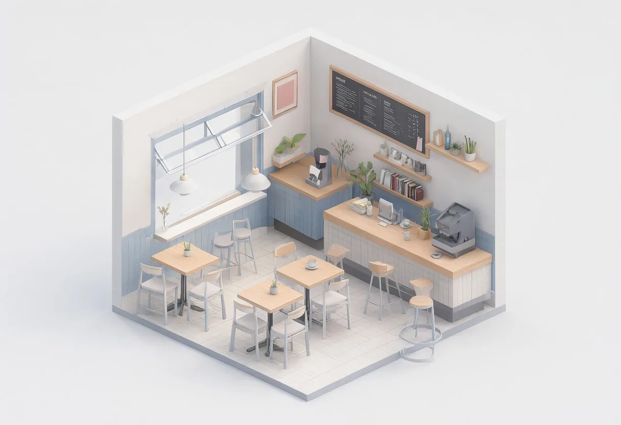Small cafe interior — In a pastel palette