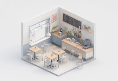 Small cafe interior — In a pastel palette