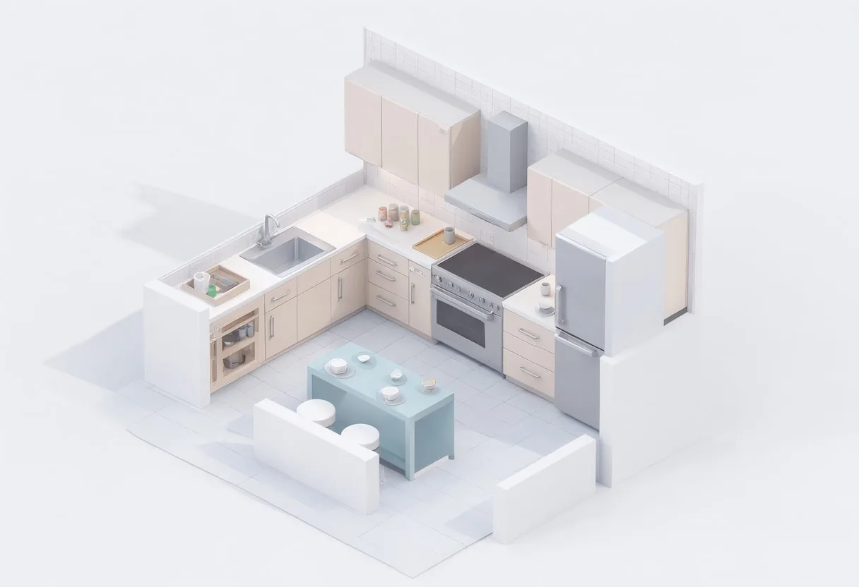 Isometric kitchen — In a pastel palette