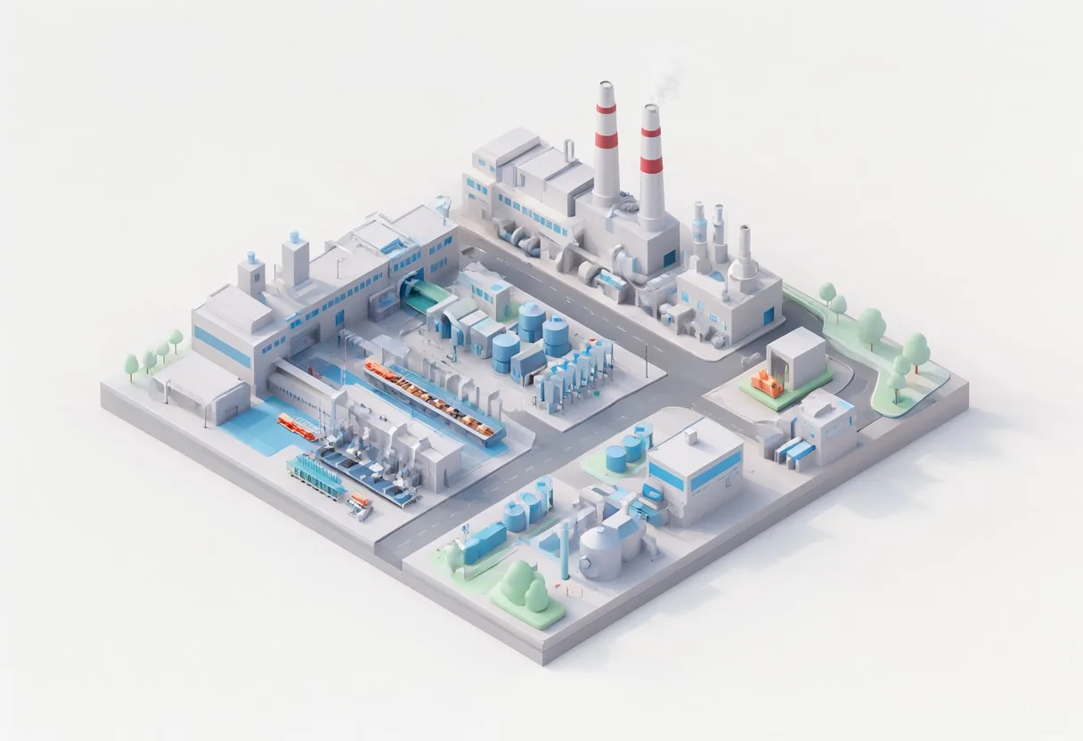 Isometric factory — In a pastel palette