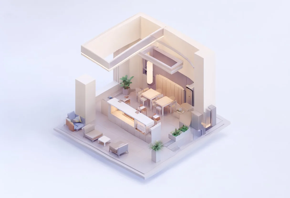 Hotel lobby corner — In a pastel palette