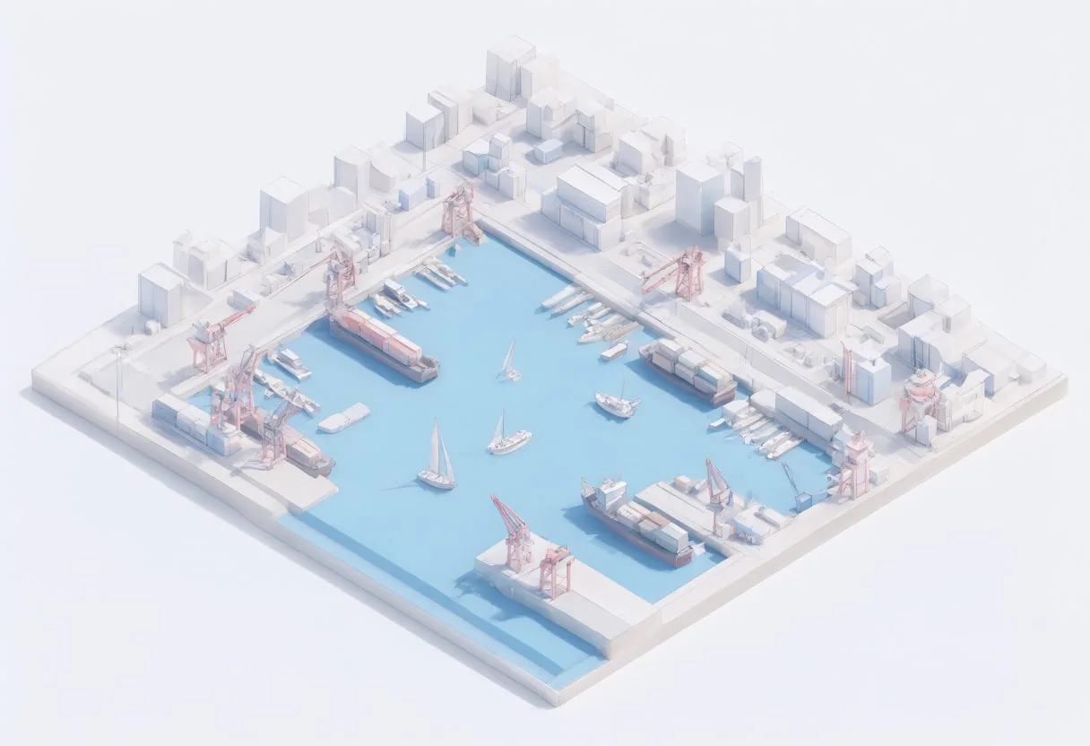 Isometric harbour — In a pastel palette