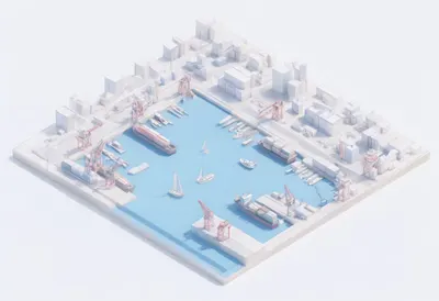 Isometric harbour — In a pastel palette