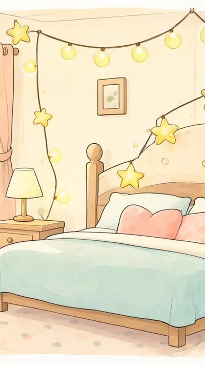 Bedroom with fairy lights