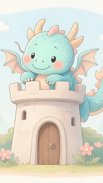 Dragon by a tower