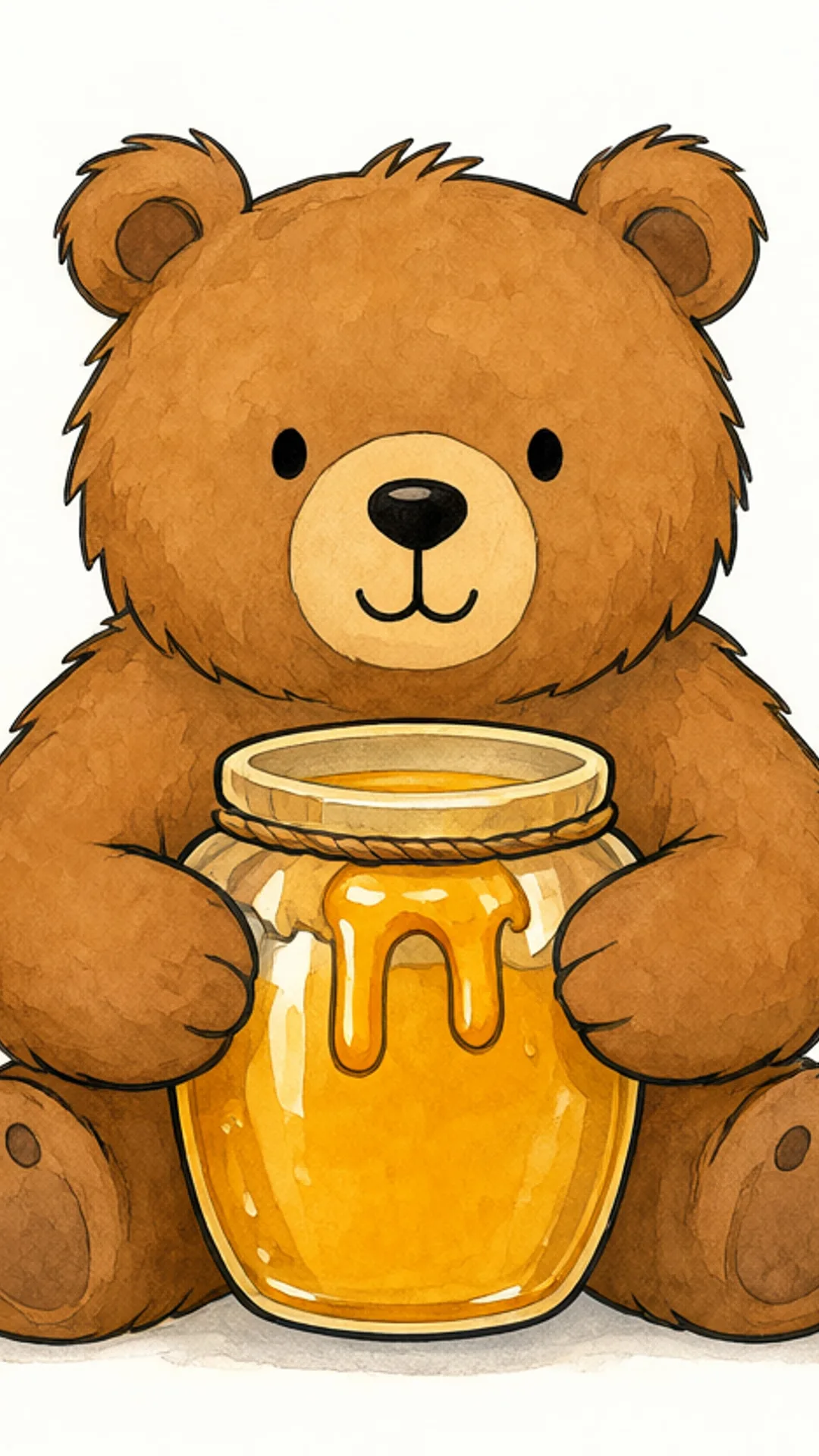 Bear with a honey jar — Warm watercolour
