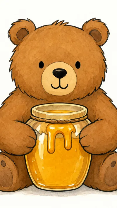 Bear with a honey jar — Warm watercolour