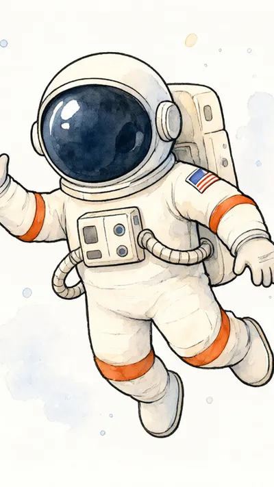 Astronaut floating — Warm watercolour