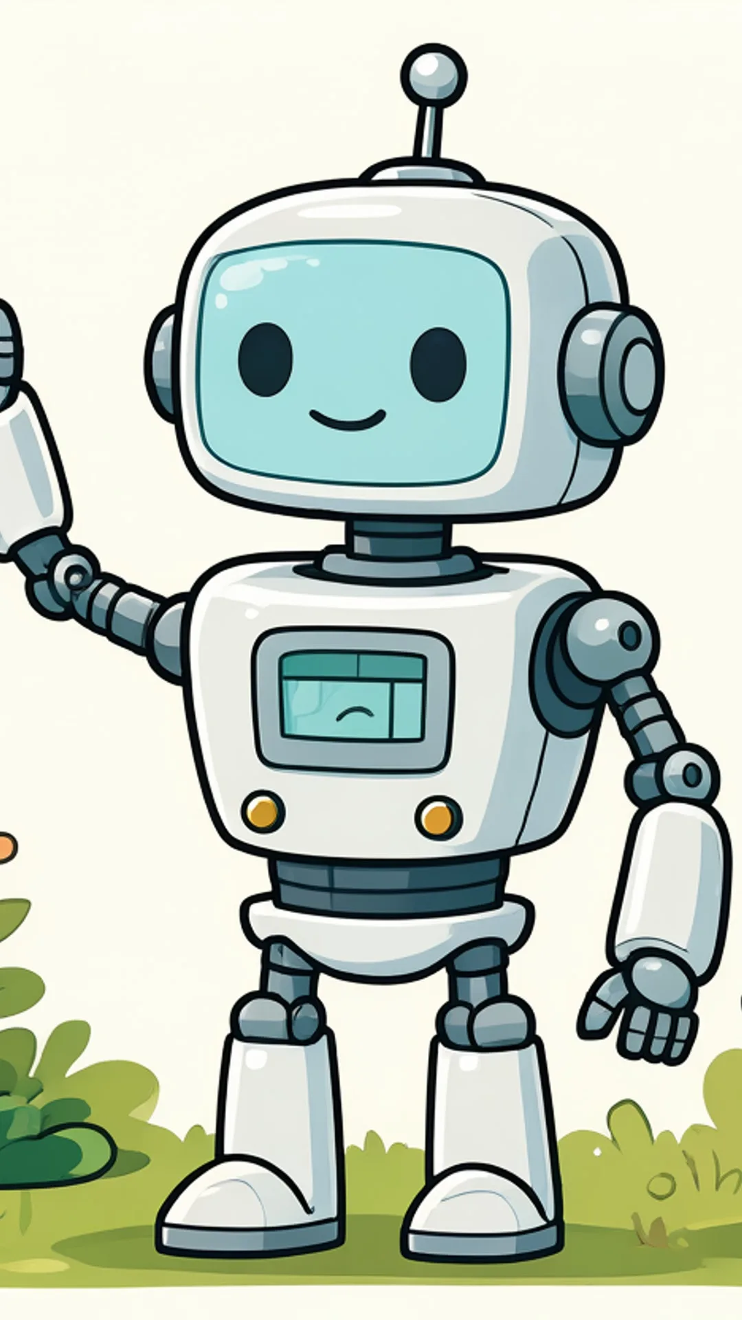 Robot in a garden — Flat vector