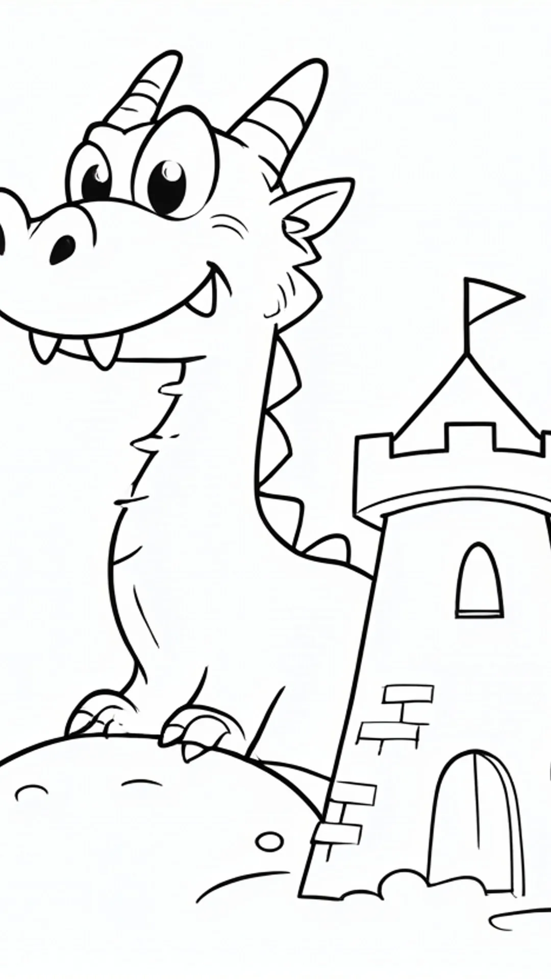 Dragon by a tower — Bold outlines