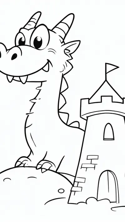 Dragon by a tower — Bold outlines