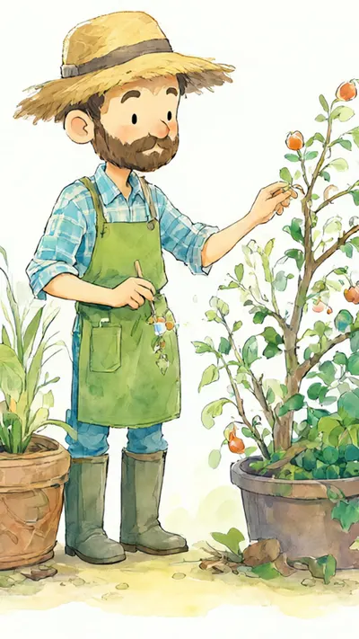 Gardener with plants — Warm watercolour