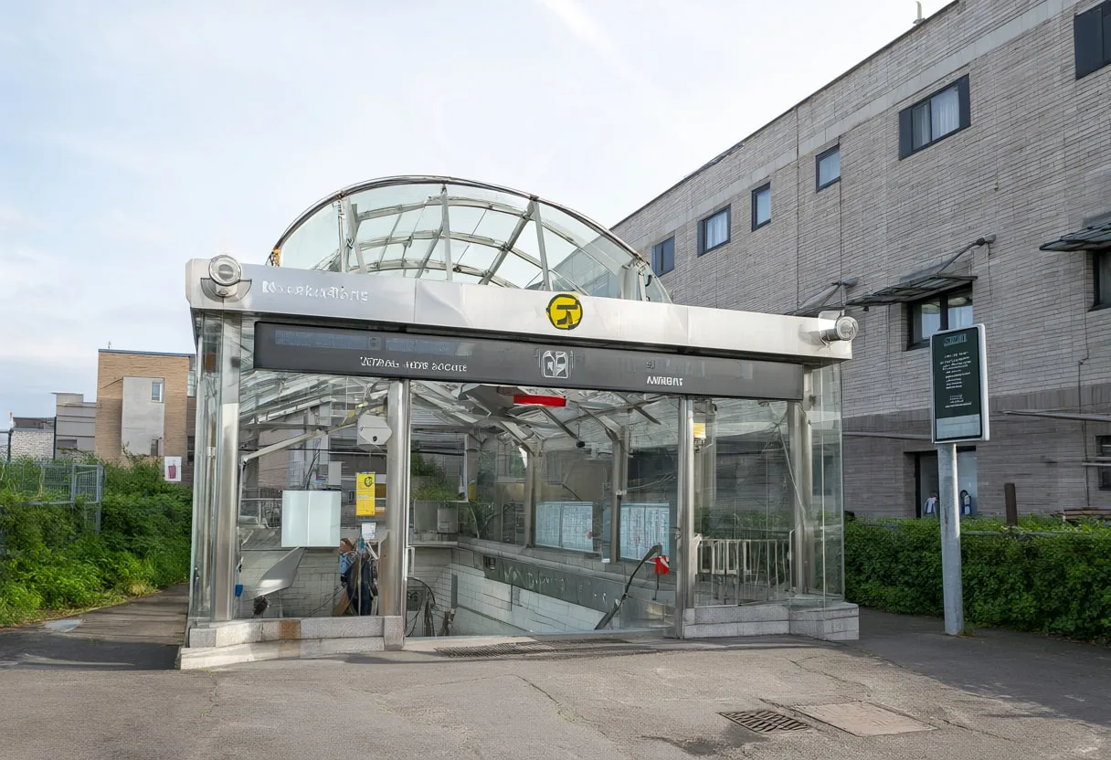 Metro entrance after rain, wide angle