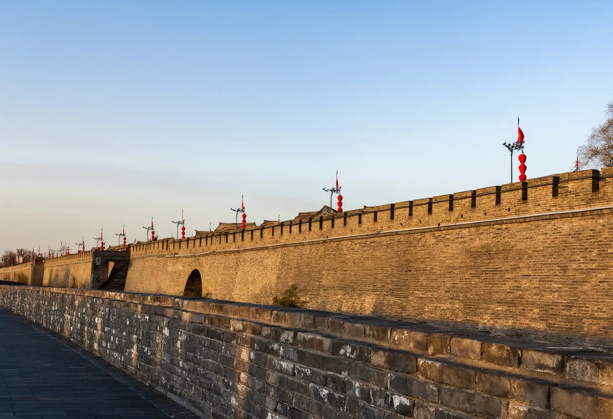 City walls at golden hour, wide angle