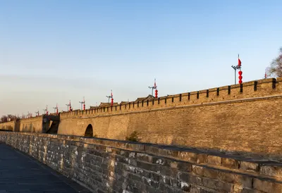 City walls at golden hour, wide angle