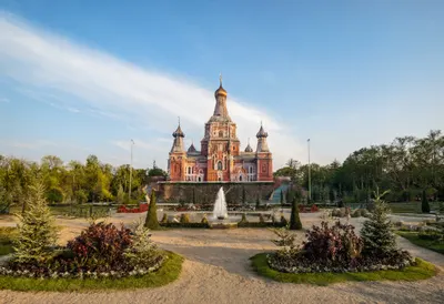 Botanical garden at golden hour, wide angle