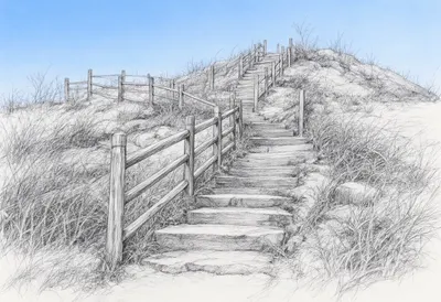 Hill stairway at blue hour, wide angle