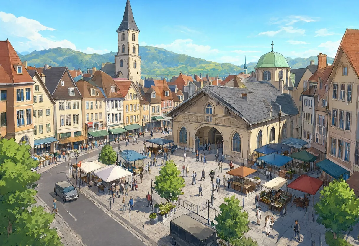 Market hall from a high vantage point, wide angle