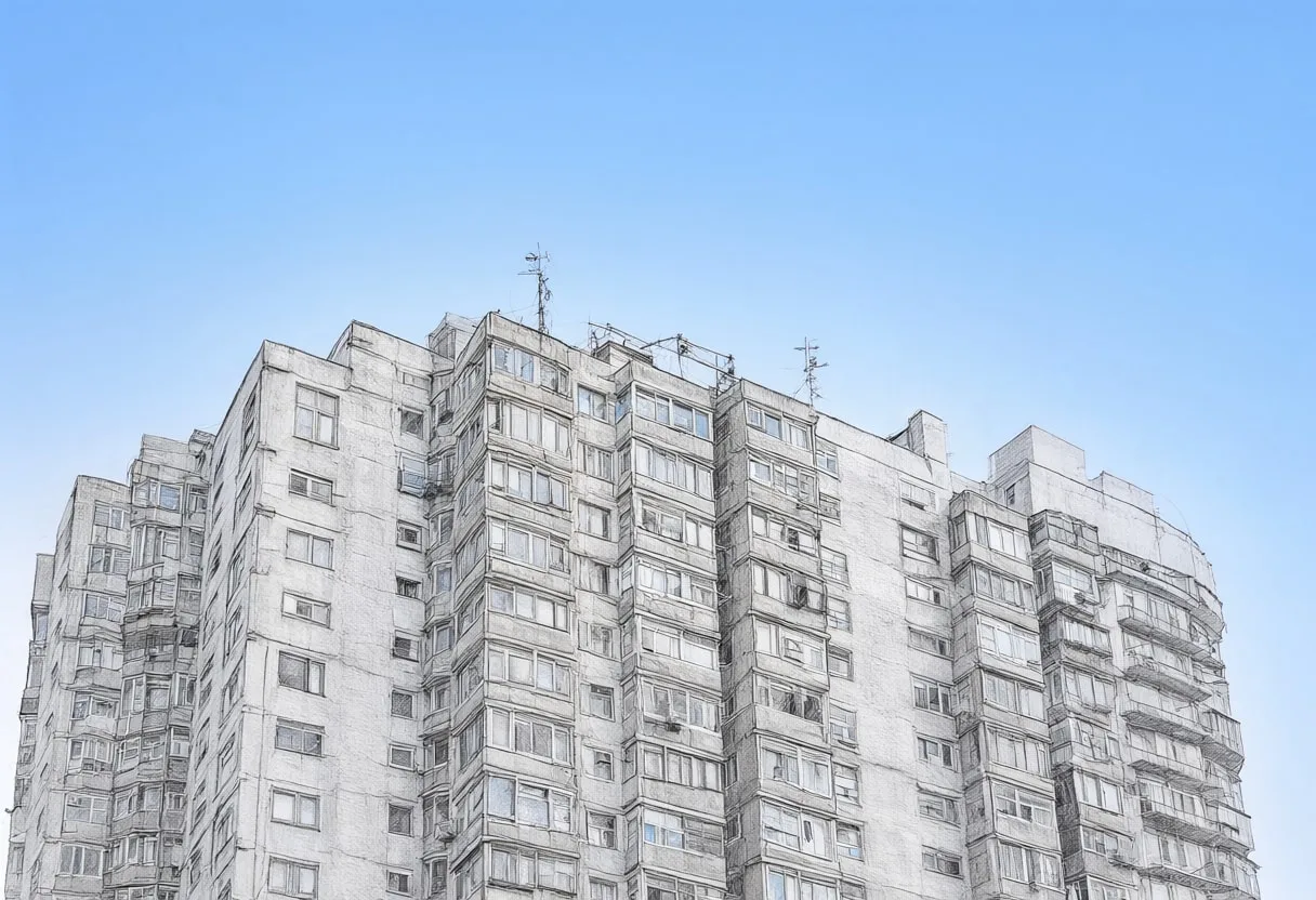 Tower blocks at blue hour, low angle