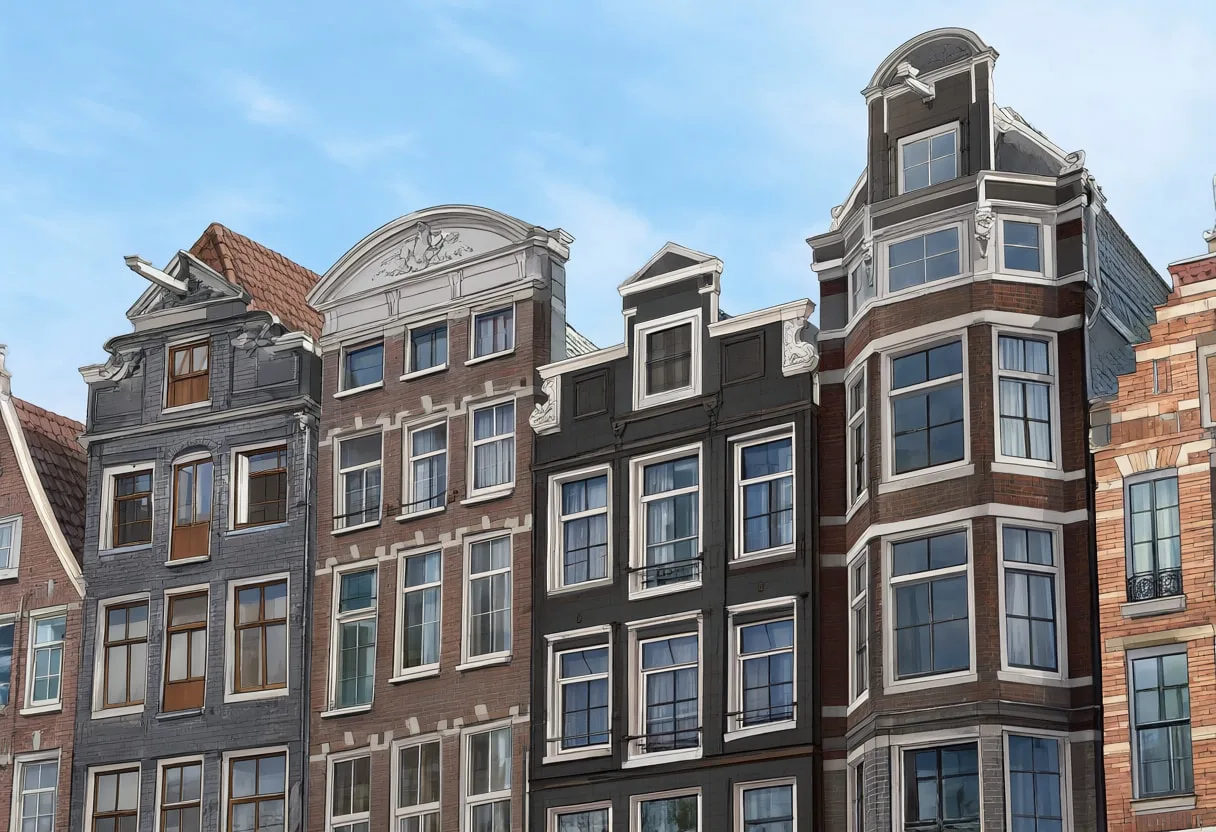 Canal houses from a high vantage point, low angle