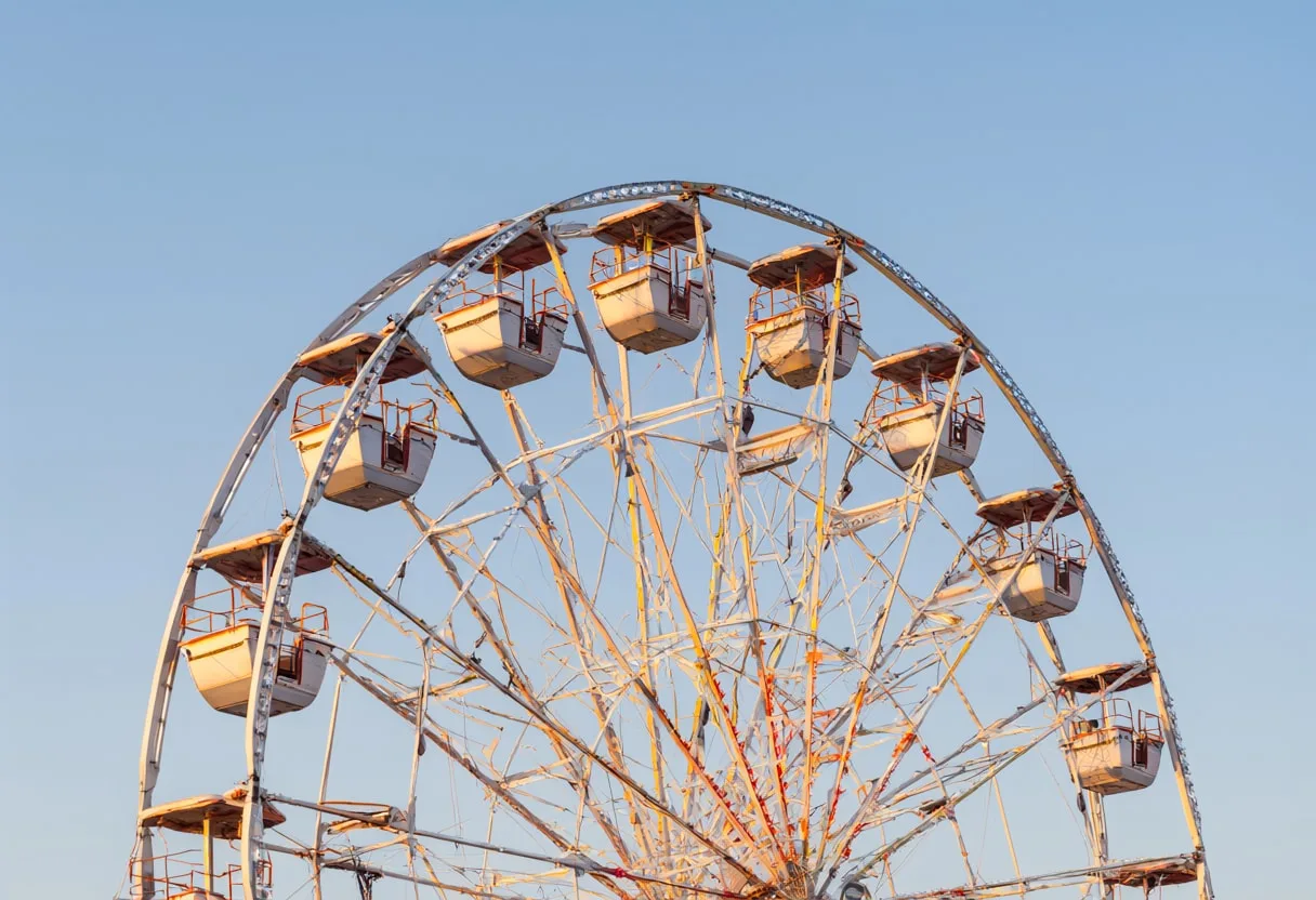 Ferris wheel at golden hour, low angle