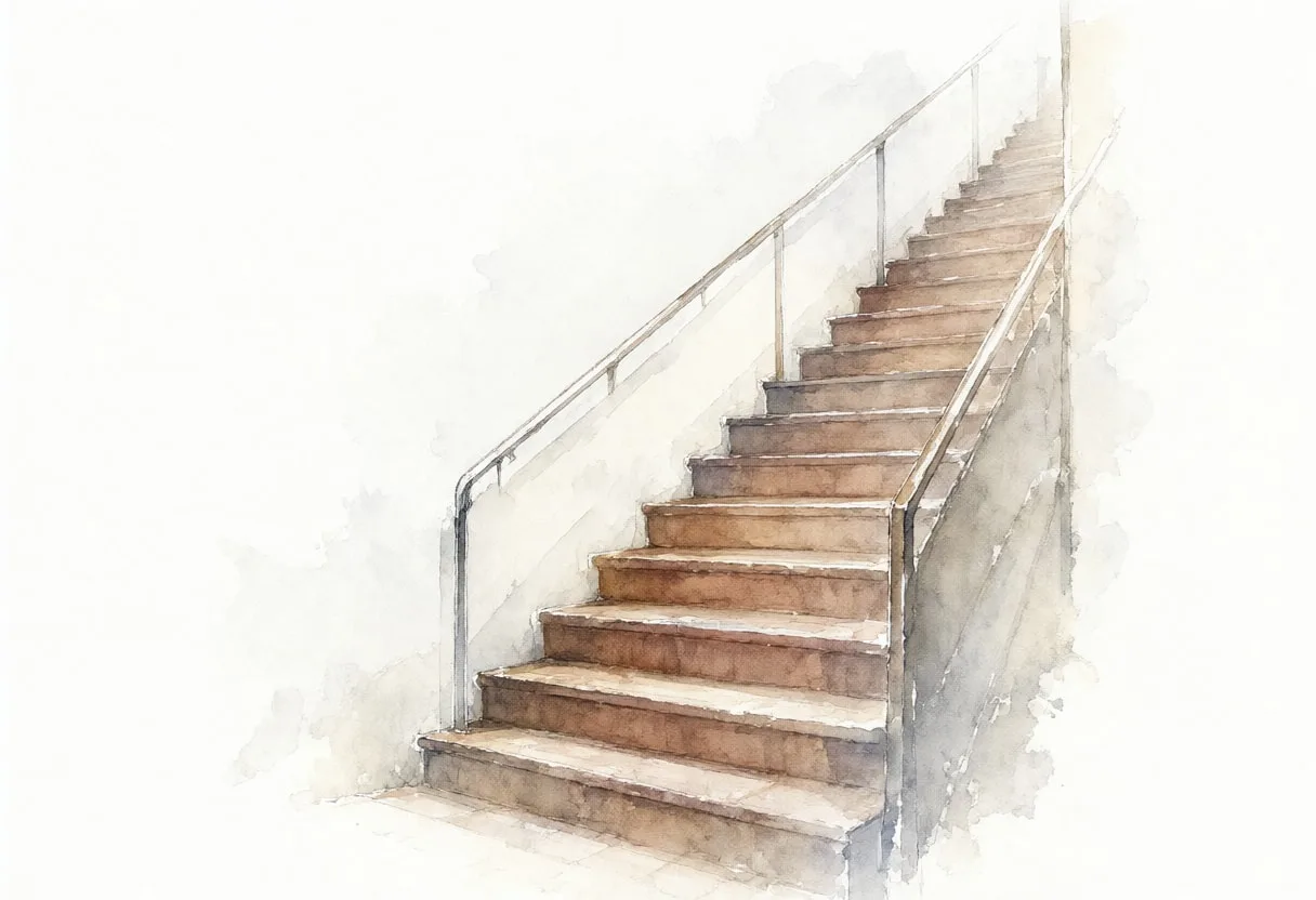 Old staircase in soft mist, low angle
