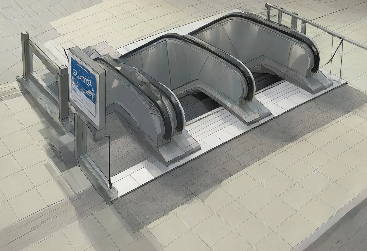 Metro entrance from a high vantage point, low angle